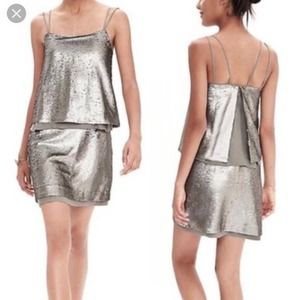 NWT Banana Republic Pewter Sequin Layered Dress 6
